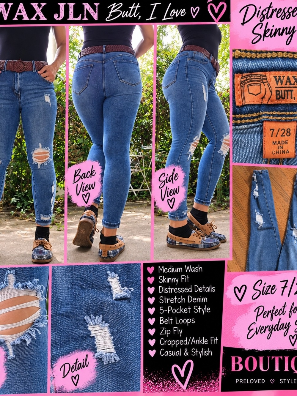 Distressed Skinny Jeans - Medium Wash